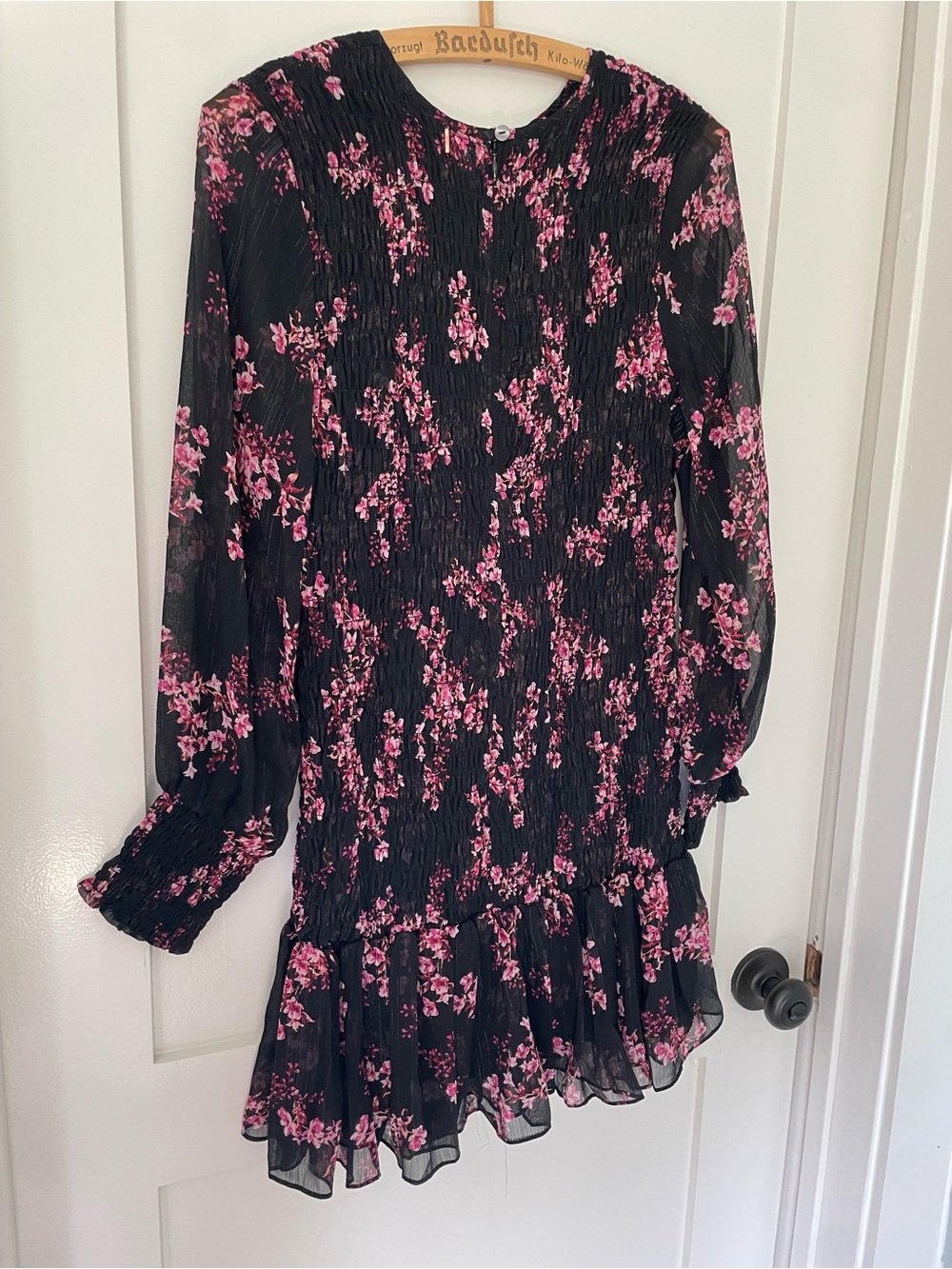 MISA Los Angeles Roisin Dress Berry Floral Metallic Smocked Mini Size L - Picture 3 of 7